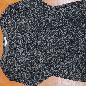 LOFT Black & Gray Jacquard Pattern Long Sleeve Top Size M EUC